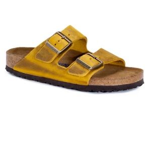 EUC Birkenstock Arizona Soft Footbed Sandal Ochre Oiled Leather Mens EU 42 #270